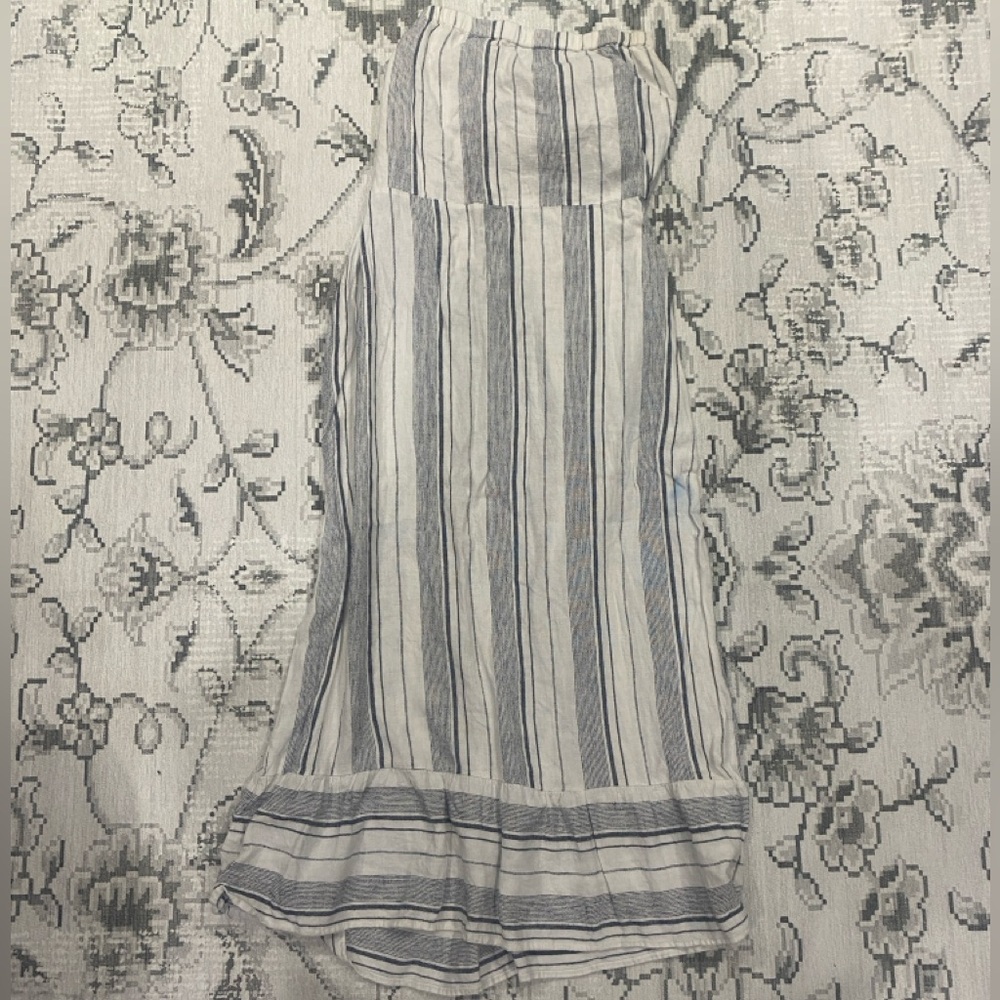 Soho Strapless Dress with Gray, Cream and Black Stripes